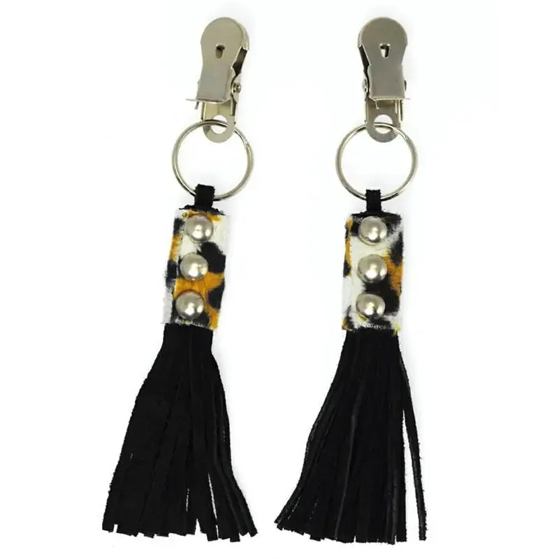 6 Inch Rimba Metal Nipple Clamps with Animal Print