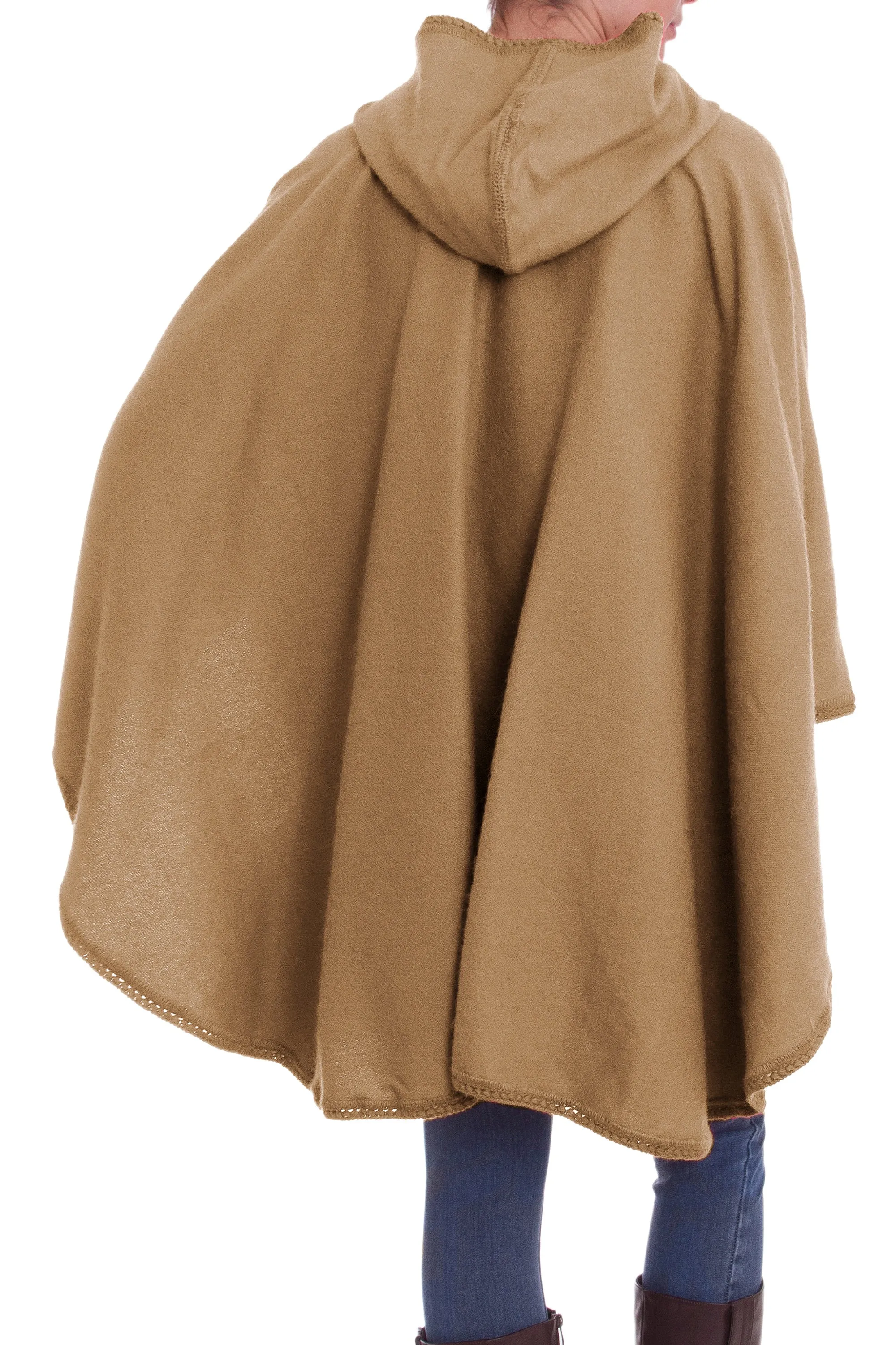 Alpaca Blend Beige Cape with Buttons and Pockets from Peru - Beige Divine | NOVICA