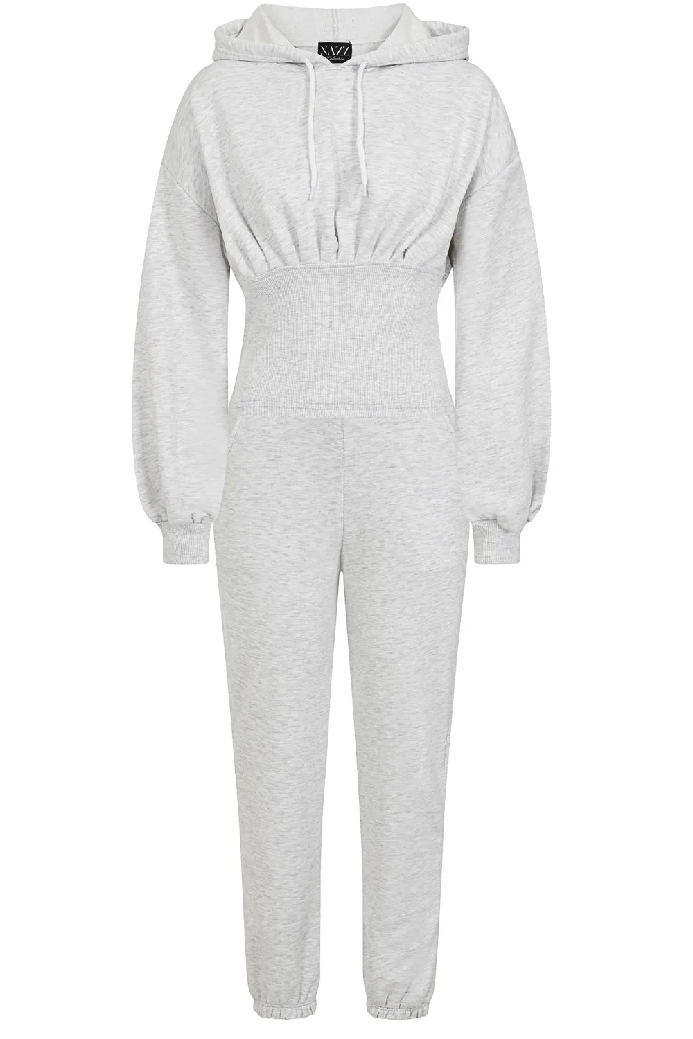 Ari Light Grey Ribbed Waist Hoodie Tracksuit Set