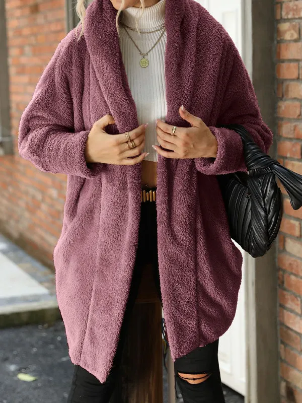 Autumn Solid Color Double Sided Velvet Loose Buttonless Long Cardigan