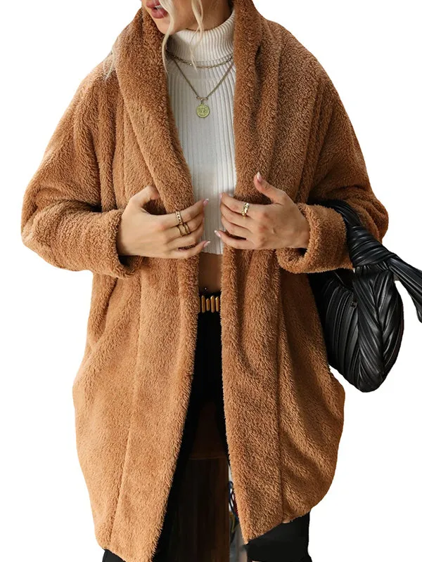 Autumn Solid Color Double Sided Velvet Loose Buttonless Long Cardigan