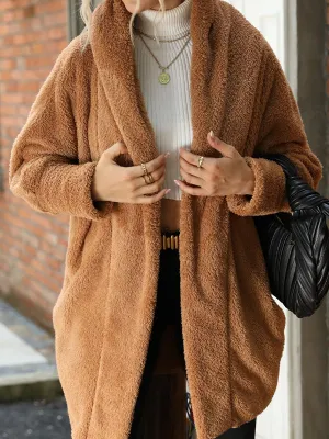 Autumn Solid Color Double Sided Velvet Loose Buttonless Long Cardigan