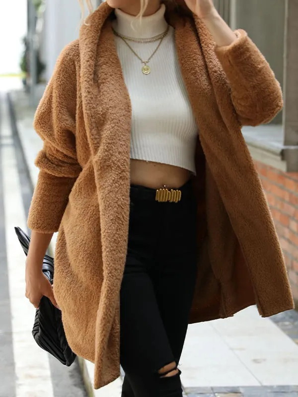 Autumn Solid Color Double Sided Velvet Loose Buttonless Long Cardigan