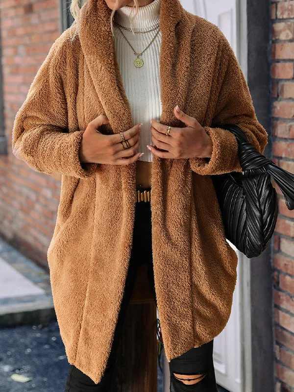 Autumn Solid Color Double Sided Velvet Loose Buttonless Long Cardigan