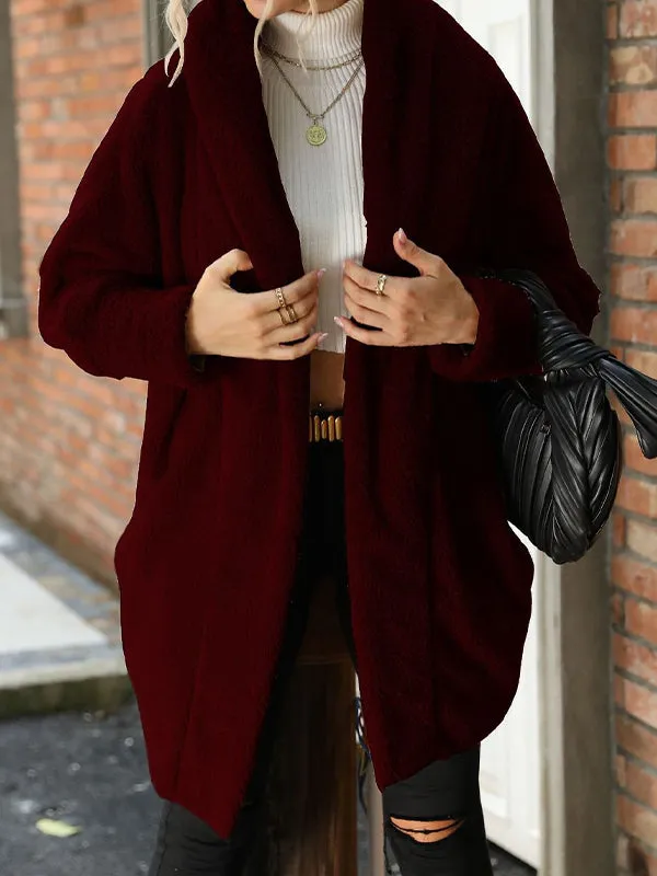 Autumn Solid Color Double Sided Velvet Loose Buttonless Long Cardigan