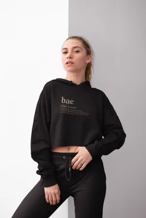 Bae slogan women's cropped fleece hoodie in black (FINAL SALE)