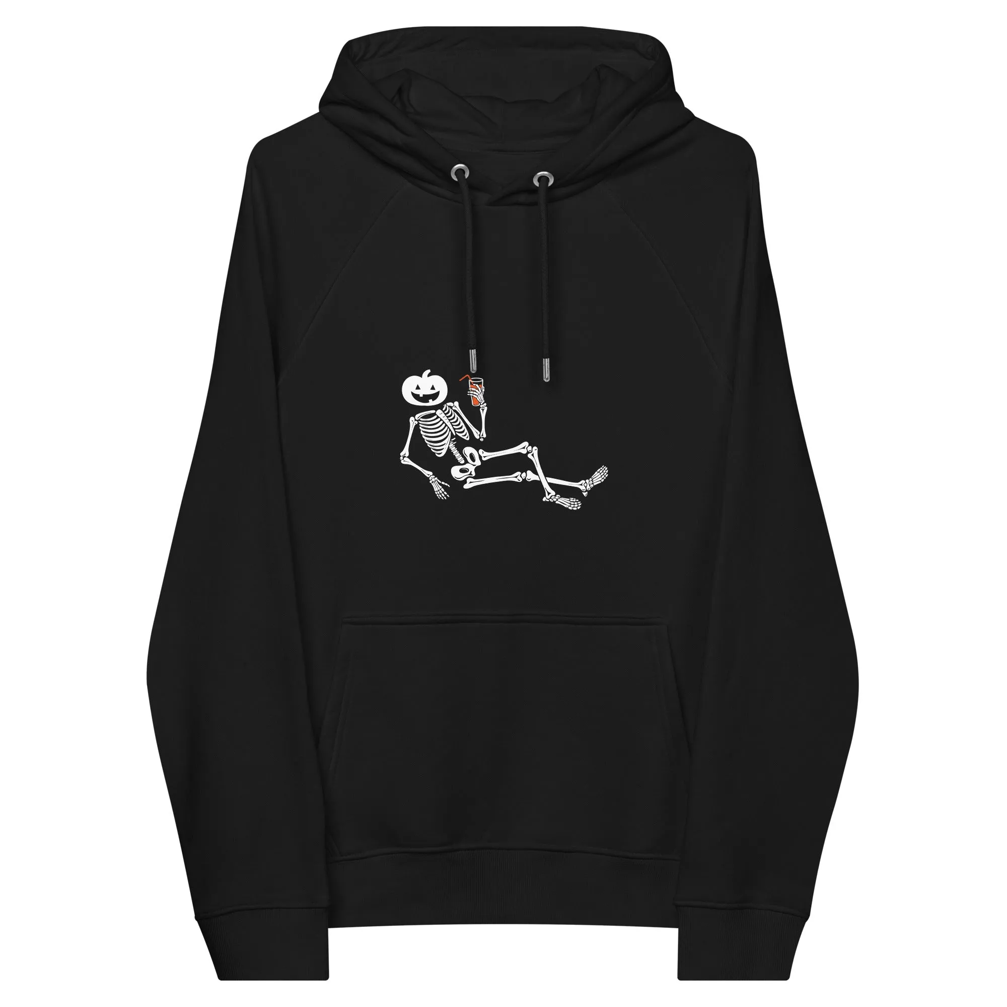 Chilling Pumpkin Head Skeleton Halloween Graphic Men Eco Raglan Hoodie