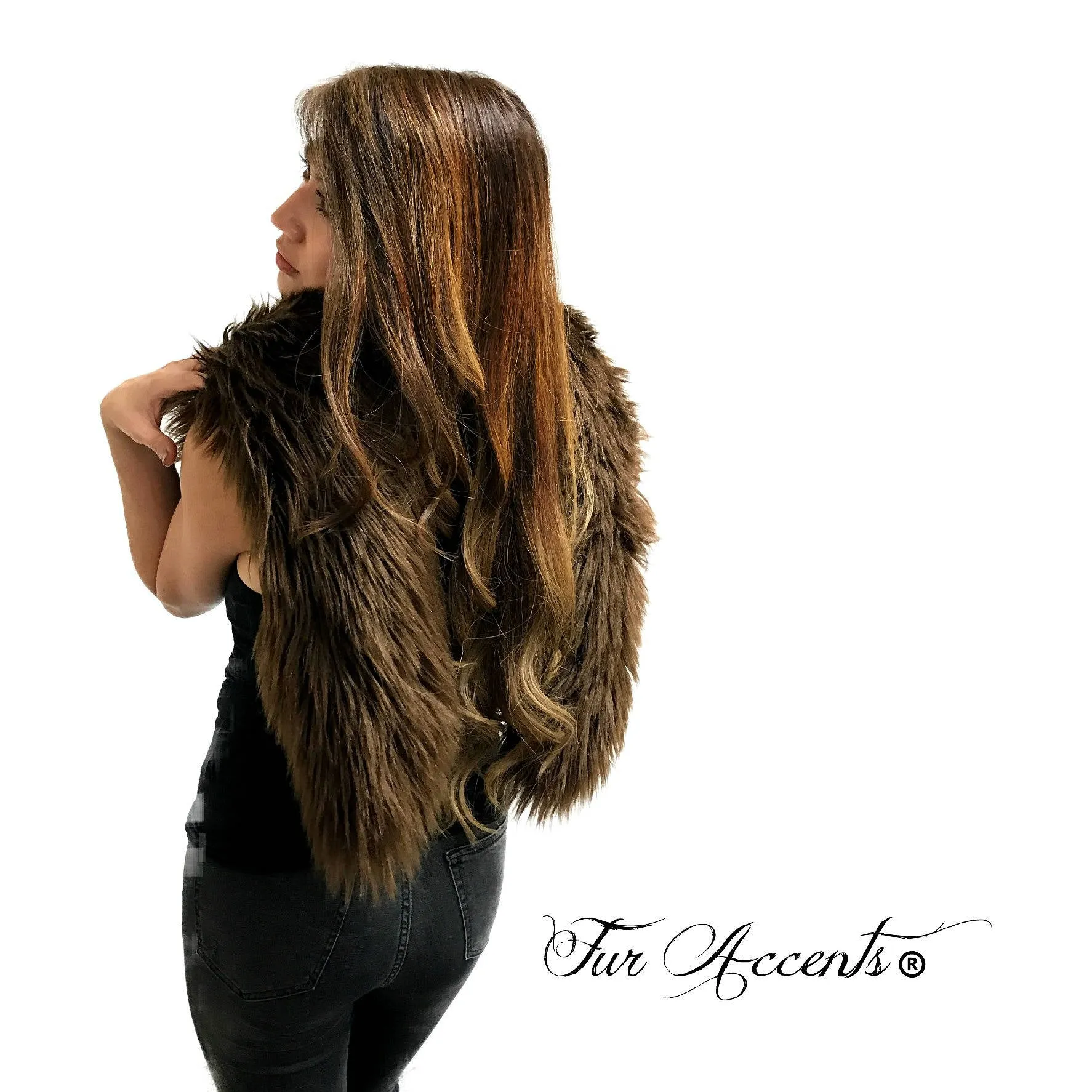 Exotic Faux Fur Scarf Luxurious - Plush Designer Fashion Fur Rich Sable Brown - Thick Icelandic Sheepskin Shag Scarves by Fur Accents - USA