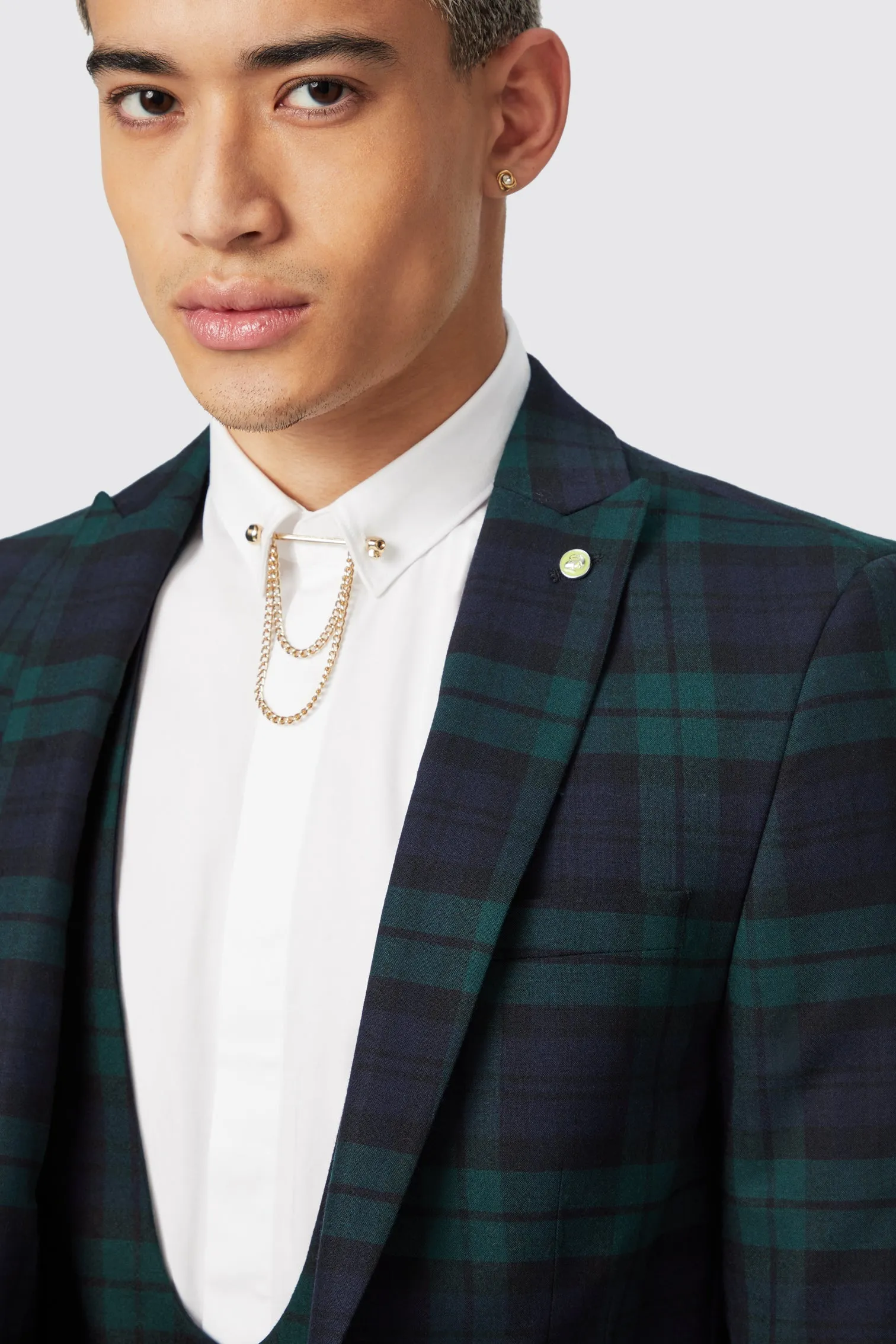 Ginger Skinny Fit Green Tartan Jacket