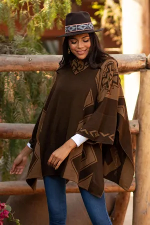 Mahogany and Burnt Sienna Alpaca Blend Poncho from Peru - Inca Style | NOVICA