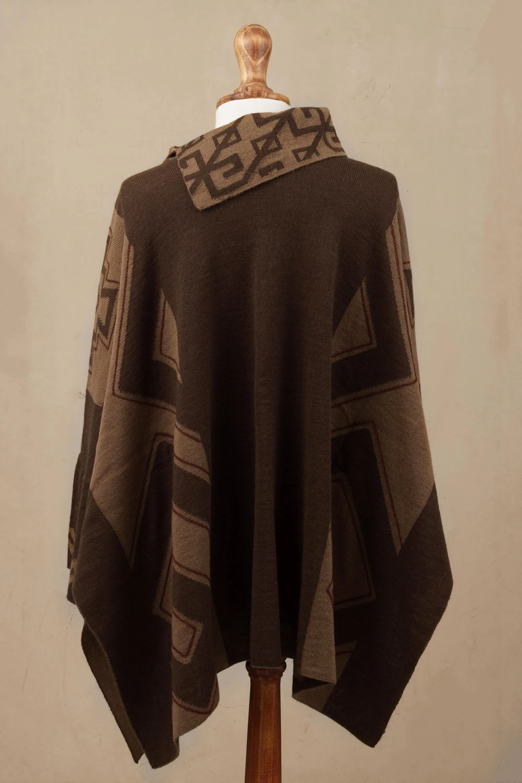 Mahogany and Burnt Sienna Alpaca Blend Poncho from Peru - Inca Style | NOVICA