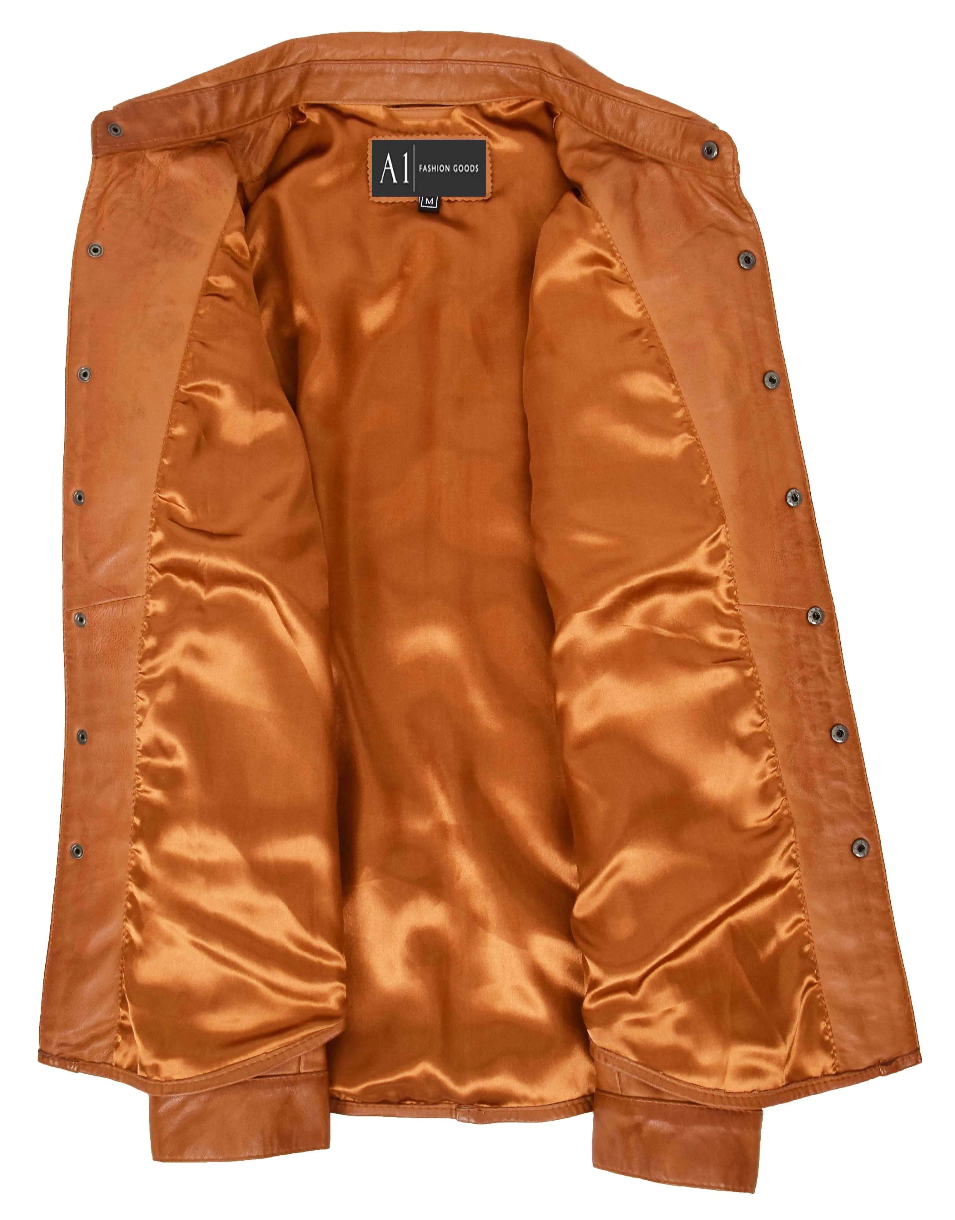 Mens Real Leather Western Shirt Cognac Authentic American Fashion Trucker Jacket Brett