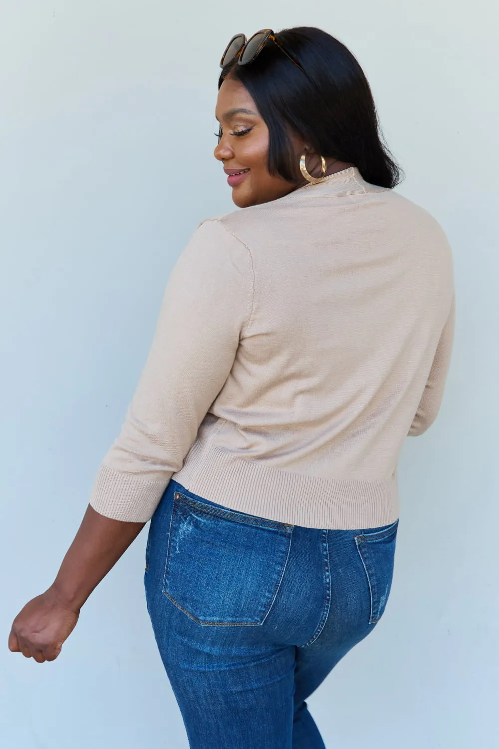 Ninexis My Favorite Full Size 3/4 Sleeve Cropped Cardigan in Khaki