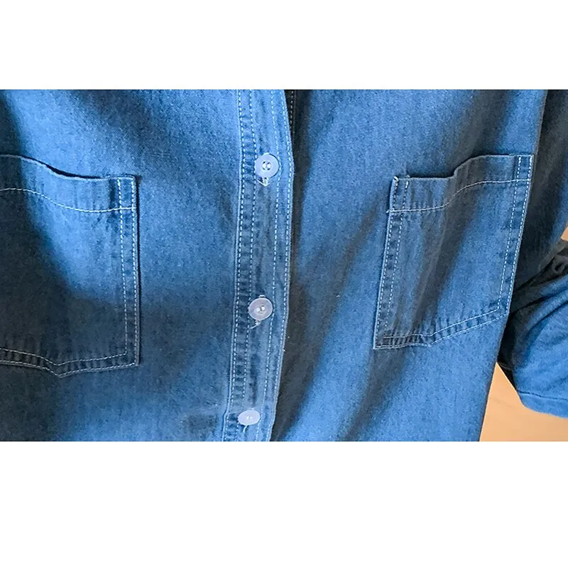 Nsquared Cardigan Casual Solid Loose Ladies Clothing | Blue Long Sleeve Shirts | Autumn Denim Women's Blouse