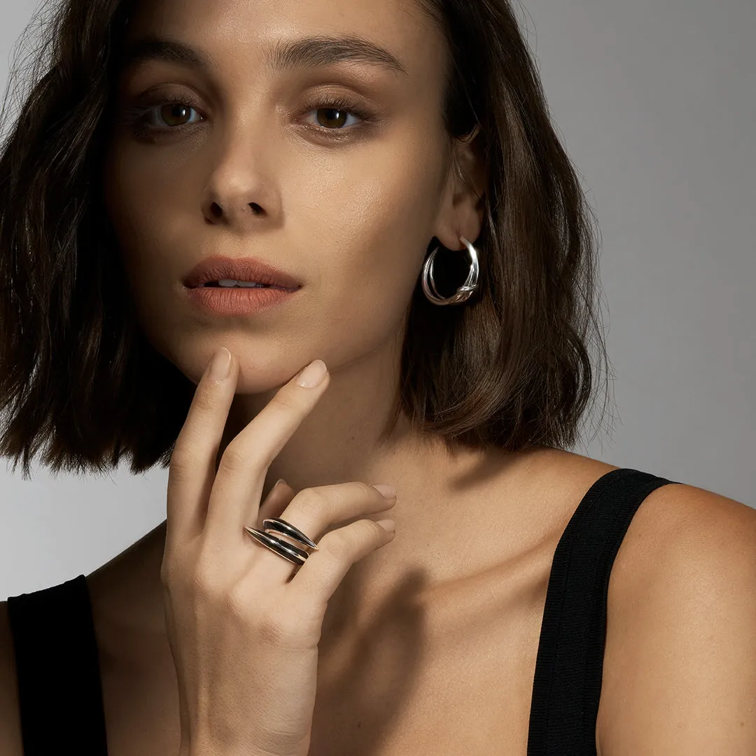 Sabre Deco Twist Hoop Earrings - Silver