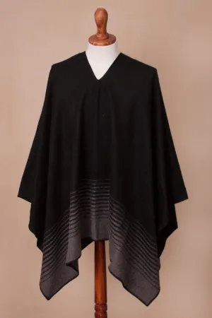 Smoke and Black Men's Alpaca Blend Poncho from Peru - Smoke Adventure | NOVICA