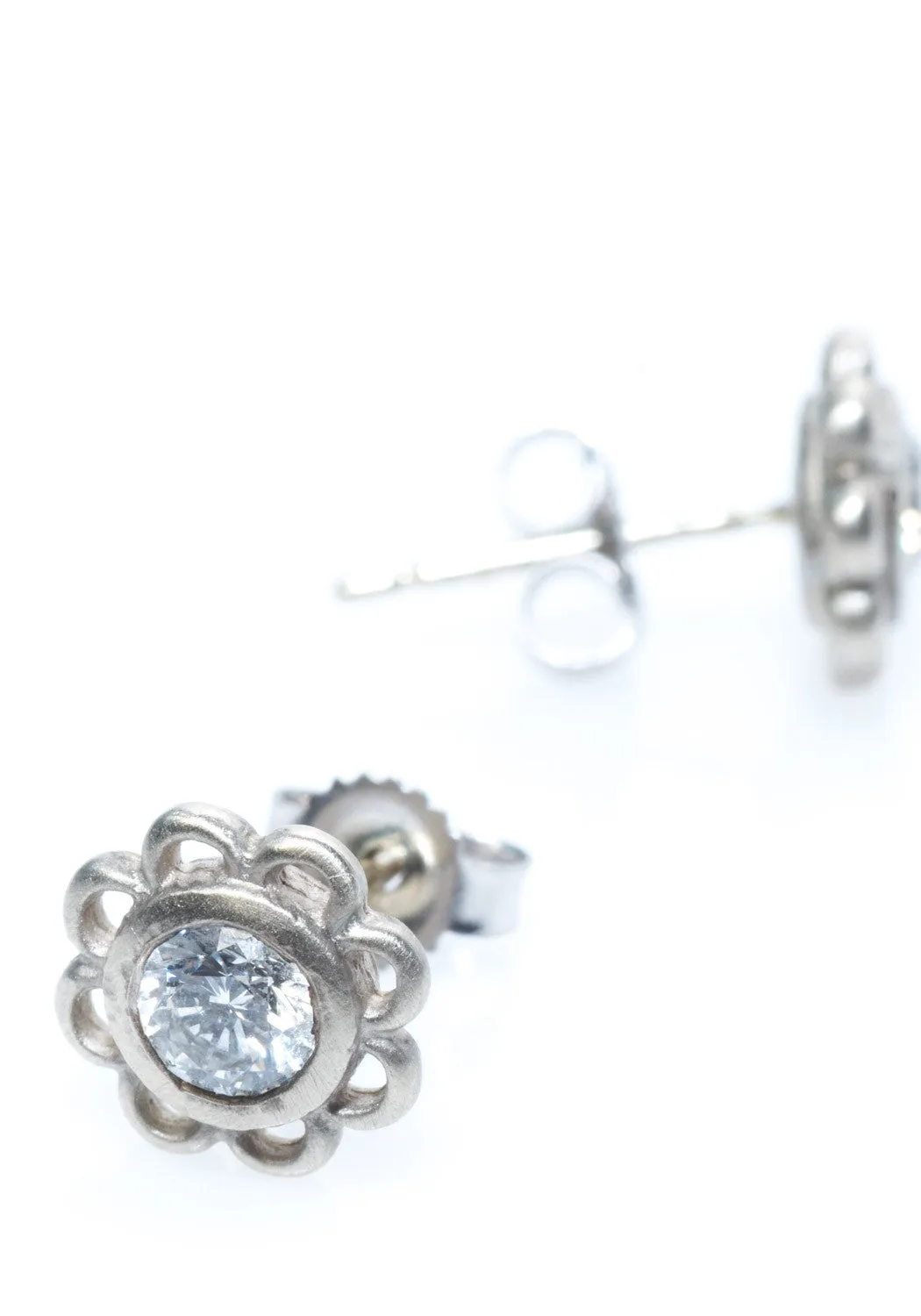 Sofia Kaman 14K White Gold Diamond Flower Stud Earrings