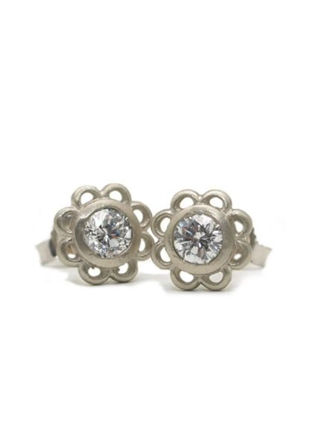 Sofia Kaman 14K White Gold Diamond Flower Stud Earrings