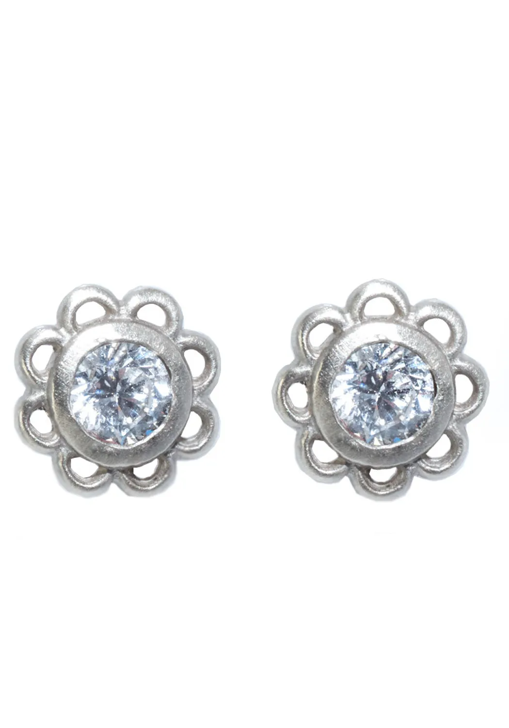 Sofia Kaman 14K White Gold Diamond Flower Stud Earrings