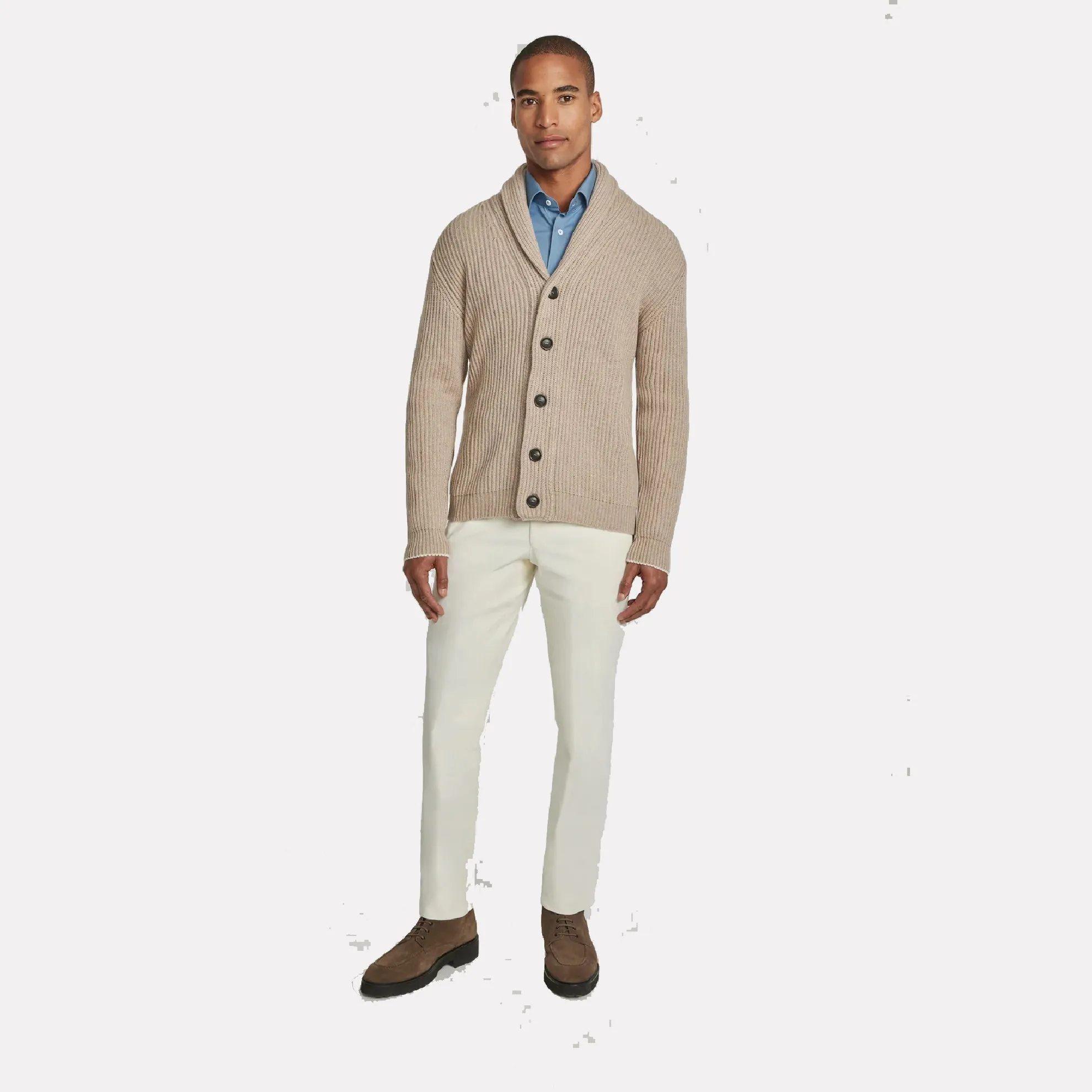Stayner Shawl Collar Button Front Cardigan / Camel