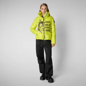 Woman's jacket Ivy in lichen green wolf print
