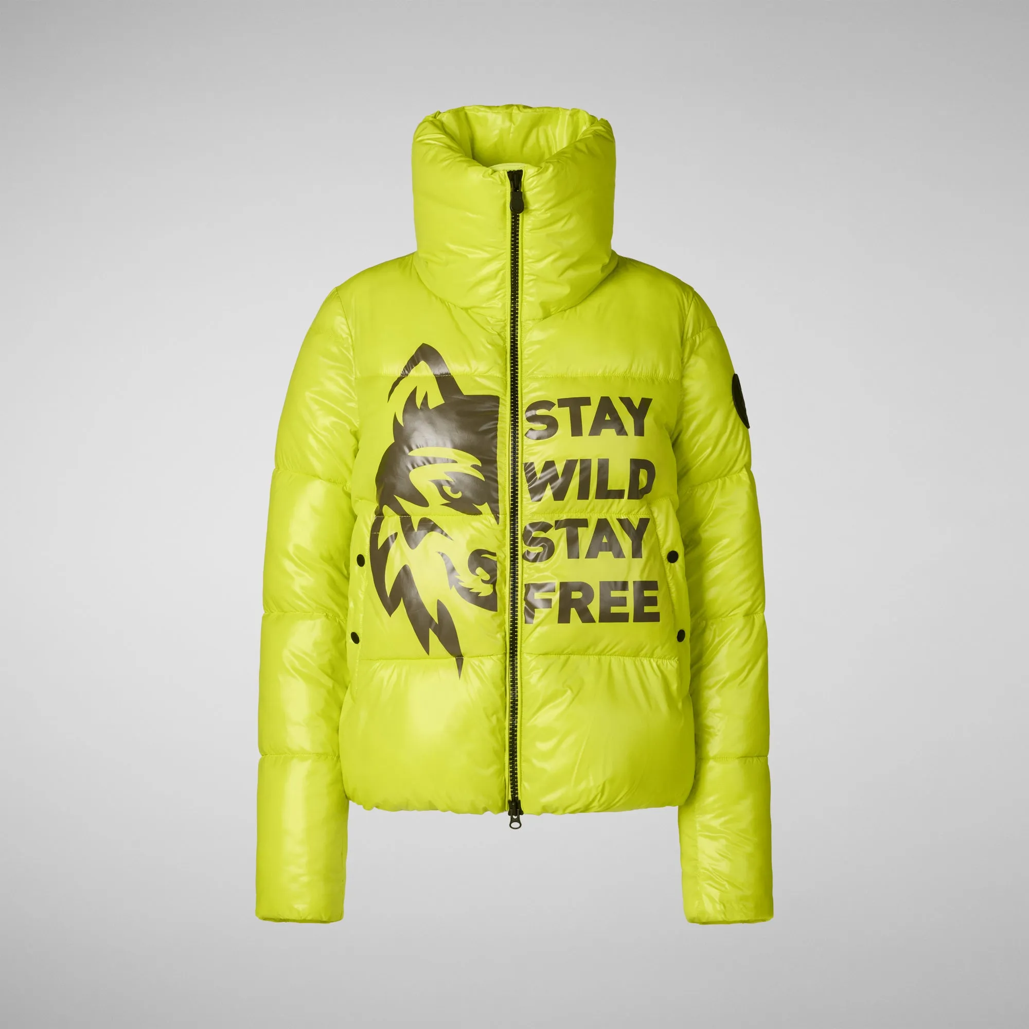 Woman's jacket Ivy in lichen green wolf print